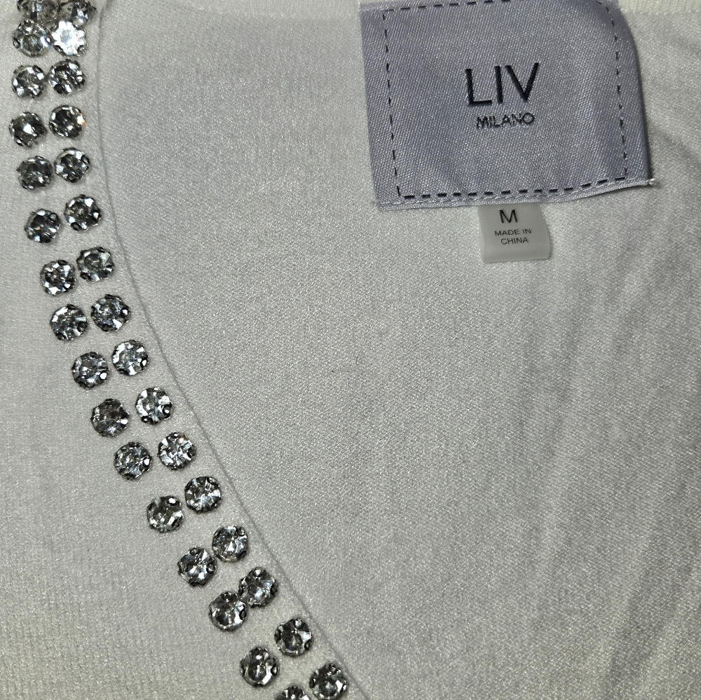White Rhinestone Beaded Sweater - Picture 2 of 4